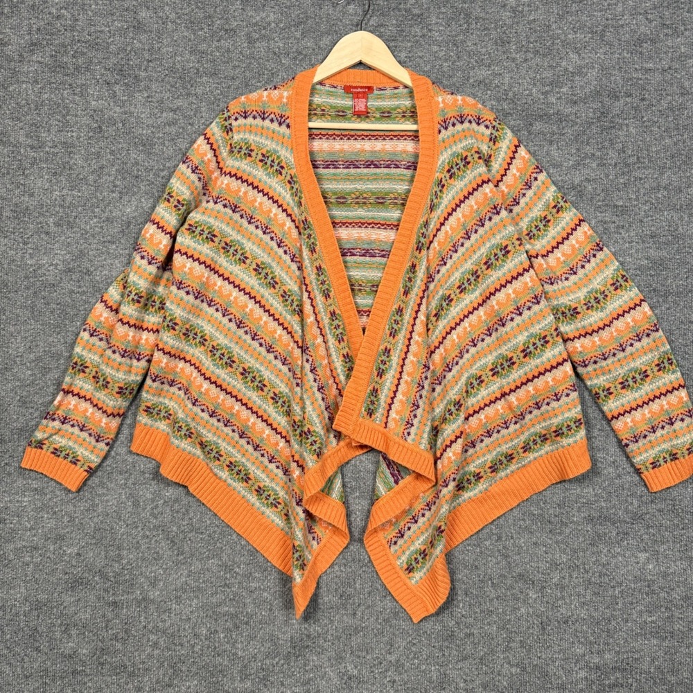 Sundance Sz Large Cardigan Orange Fair Isle Folkloric Cotton Cashmere Lambswool